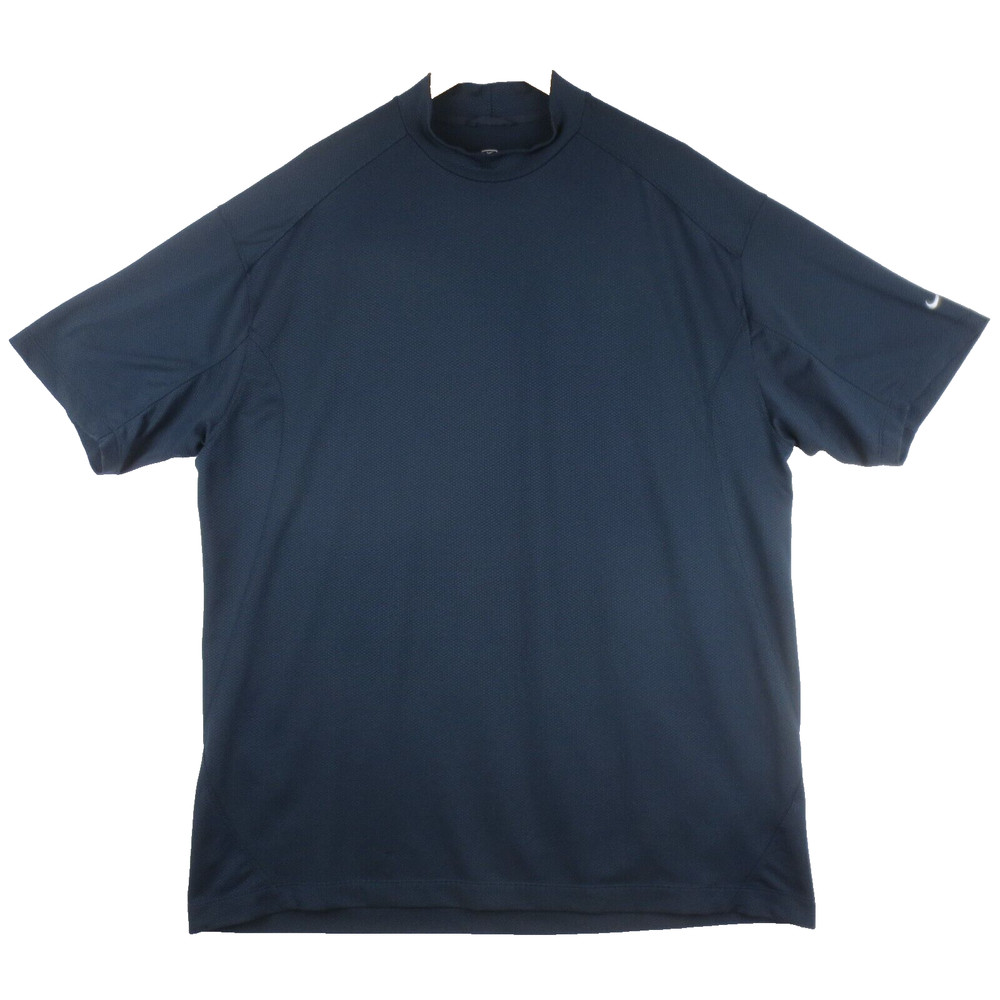 Nike Golf T Shirt Mens XL Blue Short Sleeve High Neck Stretch Casual Outdoors