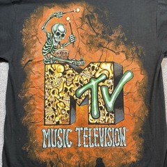 MTV 90s Single Stitch Black Skull Graphic DEADSTOCK Size L Vintage Giant Tag