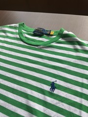 Polo Ralph Lauren Classic Fit Green White Striped Tee Shirt Medium Mens Preppy