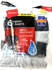 HANES 5 Tagless T-Shirts Size Large 42-44” Gray/Black Wicking Cool Comfort