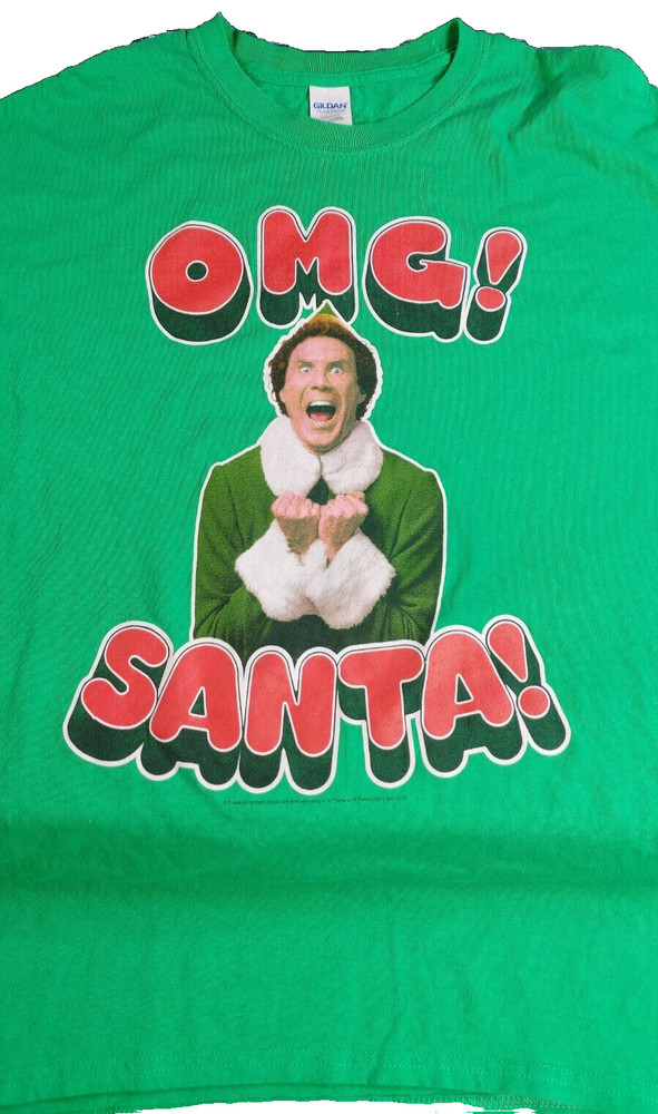 OMG! Santa! Elf Men Size L Shirt Christmas Holiday Green Short Sleeve Cotton