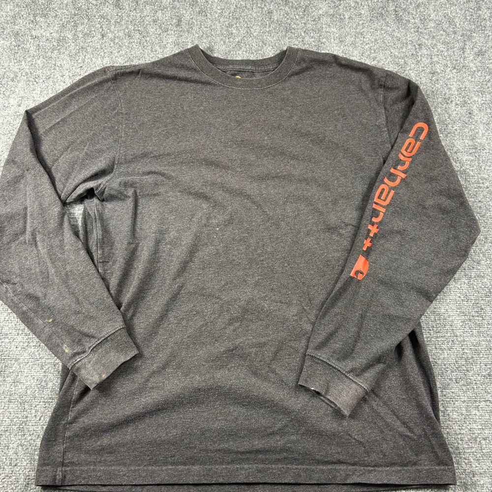 Carhartt Long Sleeve T-Shirt Mens L Tall Gray Orange Logo Graphic Workwear