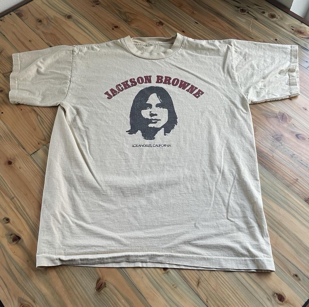 Vintage 80s Jackson Browne Los Angeles California Yellow T-Shirt Size L