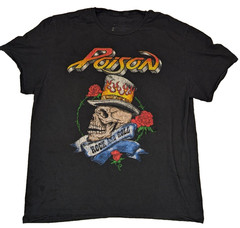 Poison Band T-Shirt Men Size XL Black Rock and Roll Skull Punk Rock Thrashed