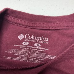Columbia Shirt Men Sz XL Graphic Tee Short Sleeve Crewneck Burgundy