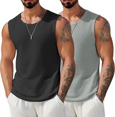 Mens Waffle Knit Tank Tops 2 Pack Breathable Sleeveless Summer Muscle Shirts