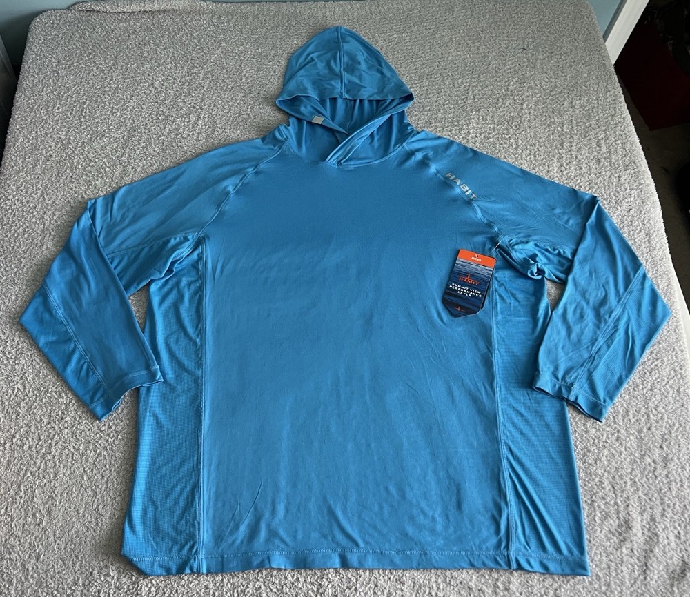 Habit Hooded Shirt Men’s 2XL Blue Hooded Performance Wicking UPF Stretch *Flaw