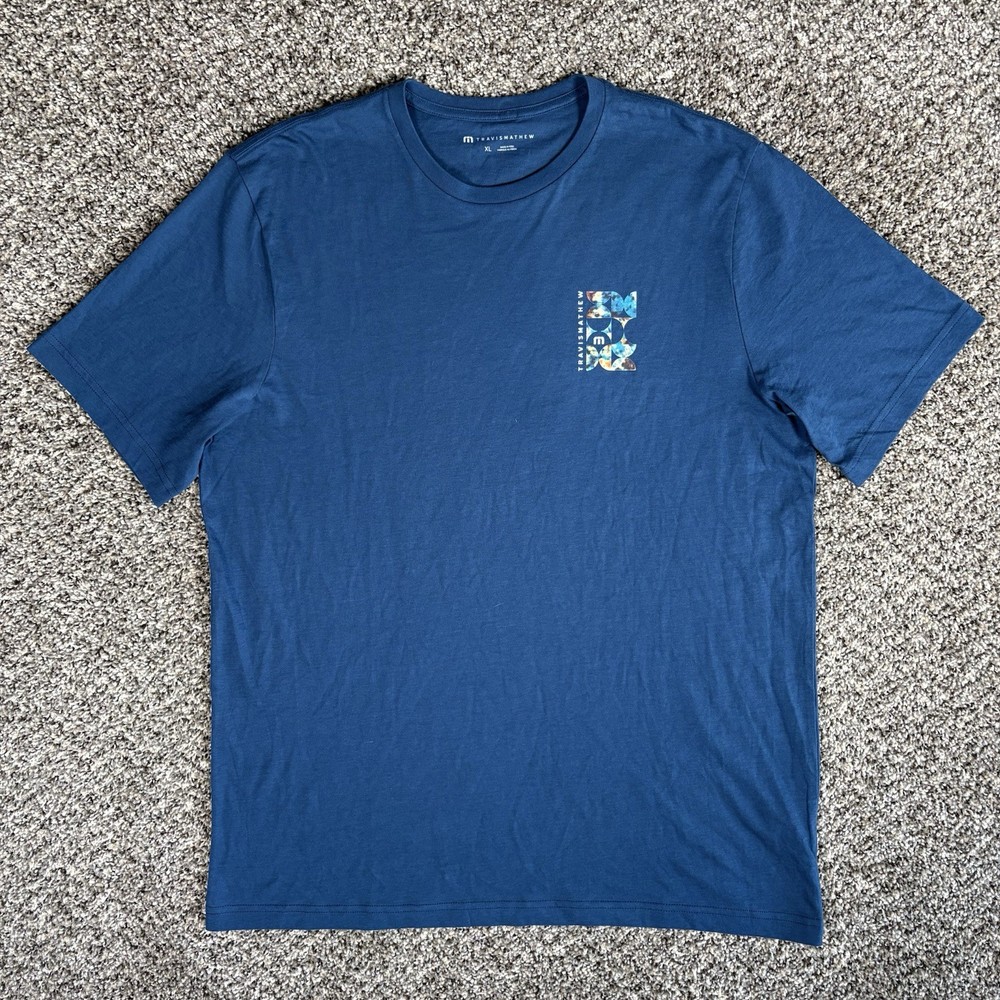 Travis Mathew T-Shirt Men XL X-Large Blue Return Ticket Graphic Golf Soft NWT