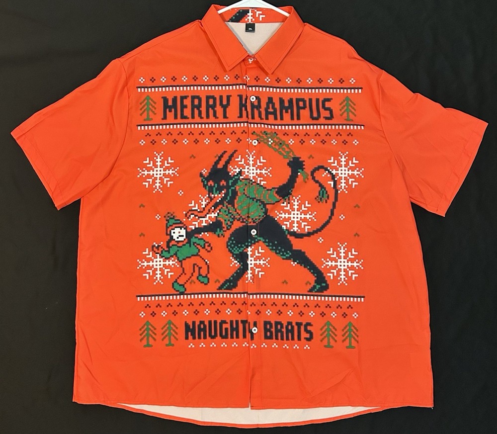 Merry Krampus Naughty Brats Gorgeous Christmas Button-Up Shirt 3XL