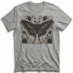 Dark Luna Moth Roses Zodiac Celestial T-Shirt Gothic Witchy Occult Night Sky Tee