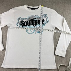 Y2K Southpole Thermal Shirt Mens Large White Gothic Graphic Waffle Knit LS Cyber