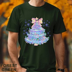 Pastel Holographic Christmas Tree Shirt, Coquette Christmas Tree Shirt, 203704