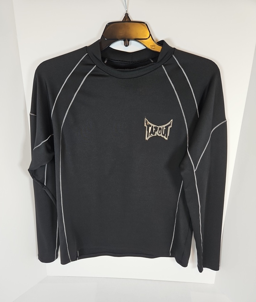 Tap Out large Black Long Sleeve Compression Rash Guard Shirt Poly/ Spandex Blend
