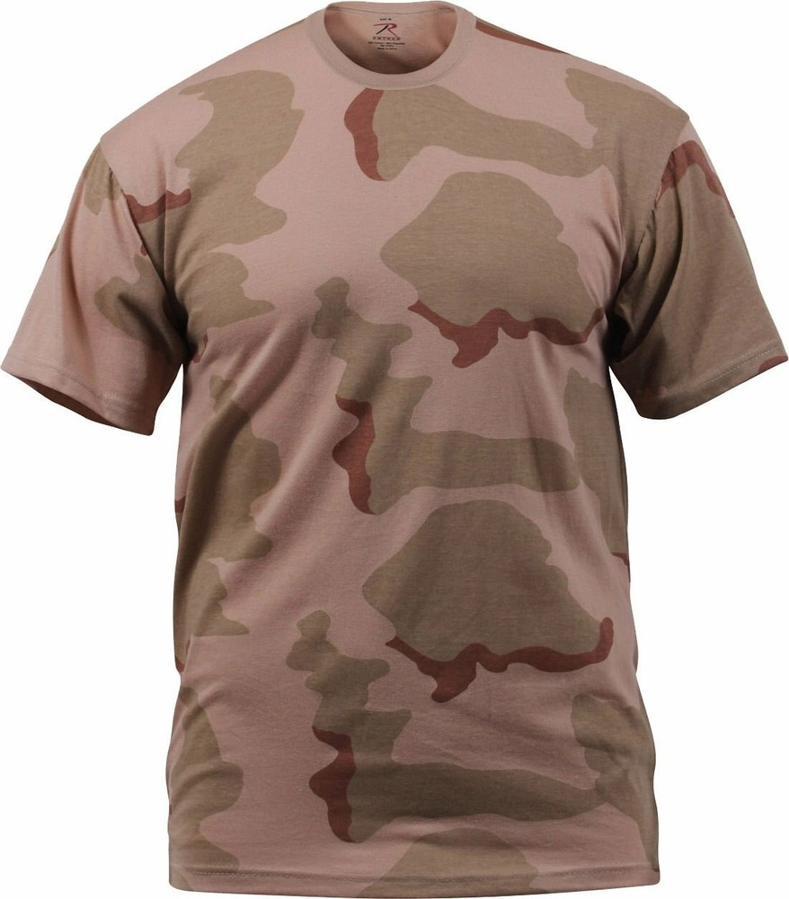 Mens Tri-Color Desert Camouflage Tactical Military Short Sleeve T-Shirt
