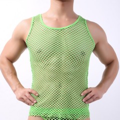 Men Mesh See Through Fishnet Vest T-Shirt Sleeveless Sport Top Lingerie Tank Top