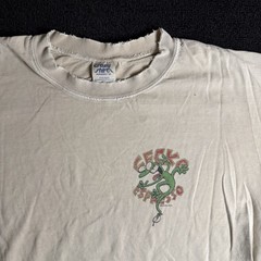 Vintage Crazy Shirts Hawaii Gecko Espresso T-Shirt Distressed Cream Large Y2K