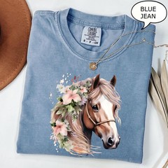 Retro Floral Horse Shirt Western Horse T-Shirt Vintage Cowgirl Rodeo Gift Tee