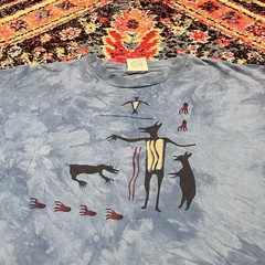 Vintage Primitives Andrea Bragg Tribal Animal Art T-Shirt XL USA Made Blue 90s