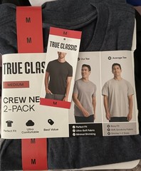 TRUE CLASSIC Mens Crew Neck Perfect Fit T-Shirt 2-Pack Size Medium NWT