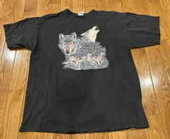 Vintage Wolf Graphic T-Shirt Men’s XL Black Gildan Heavy Cotton Nature Wildlife