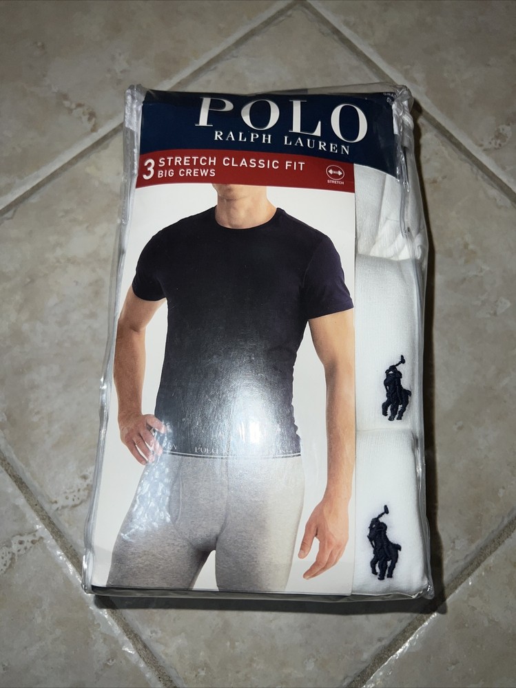 Ralph Lauren Big & Tall White 1XB Crew Stretch Classic Fit T-Shirt 3 Pack NWT