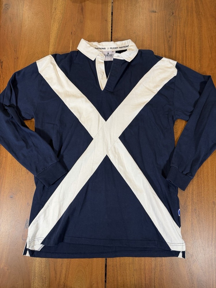 Rugby Nations Scotland Flag Long Sleeve Rugby Shirt Men’s Size Medium M Blue