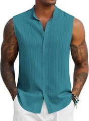 Mens Sleeveless Summer Shirts Beach Tank Tops Button Up Tank Shirt for Vacation