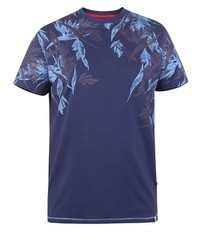D555 Duke Mens T-Shirt Floral Print Navy Short Sleeve Crew Neck Medium
