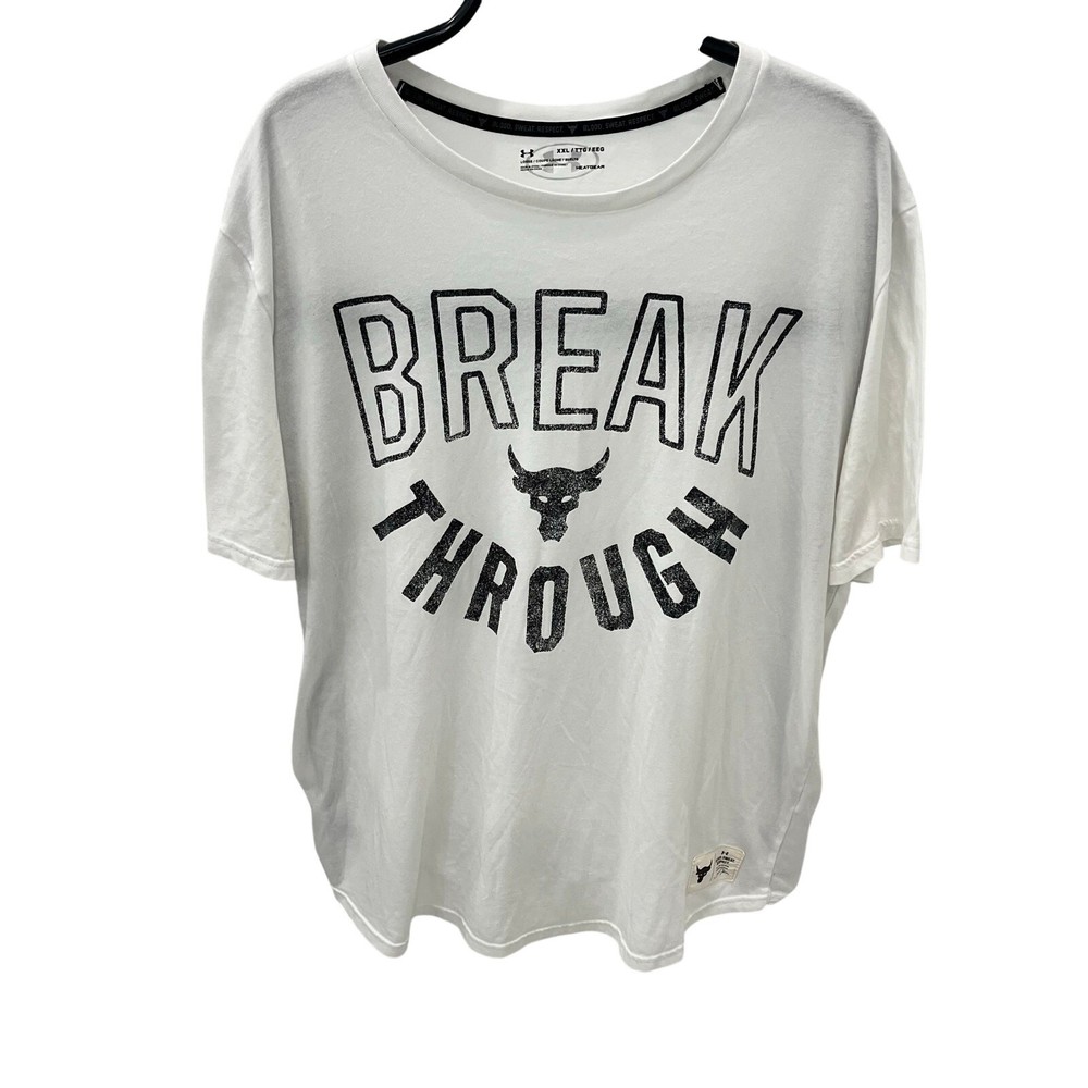 Under Armour Project Rock Break Through T-Shirt Mens XXL White Brahma Bull Gym