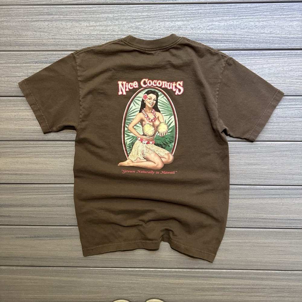 Nice Coconuts Shirt Mens Medium Brown Hawaii Maui Kauai Hula Girl Graphic Tee