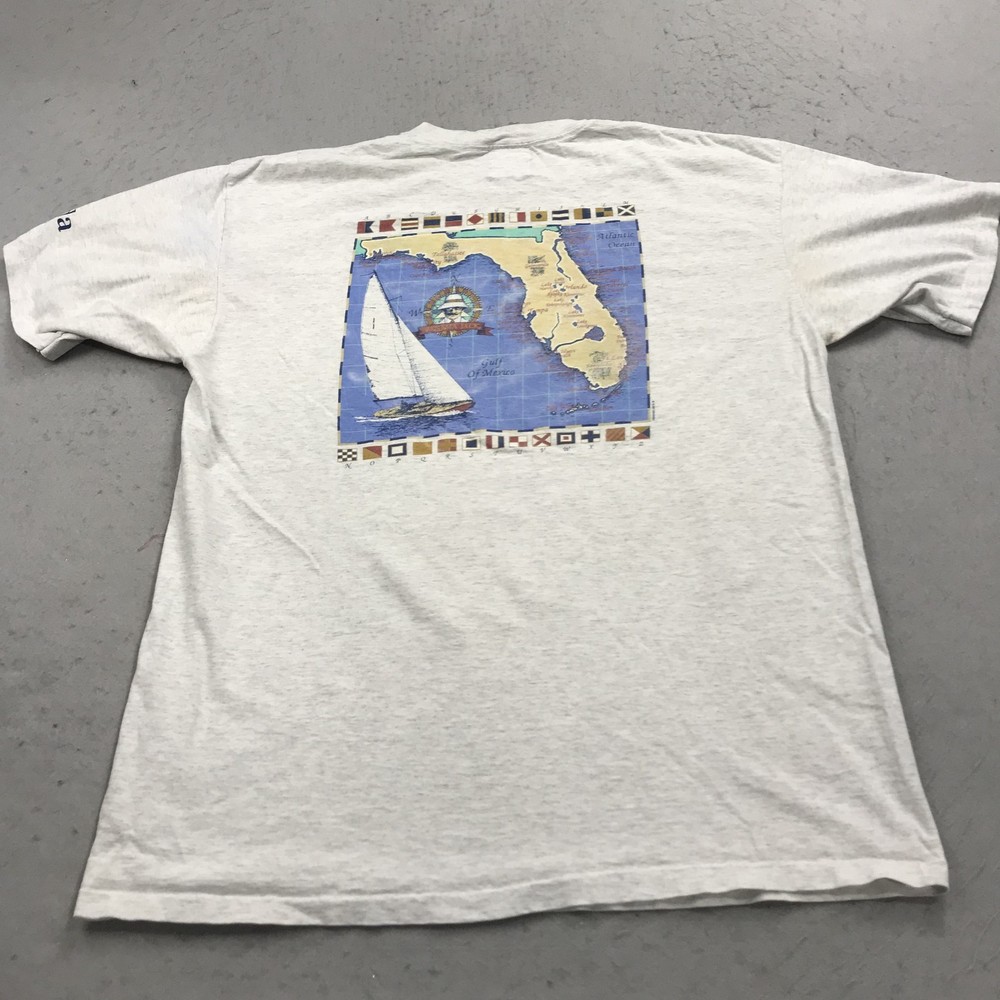 VINTAGE Panama Jack Shirt Mens XL Gray Single Stitch Florida Travel 90s