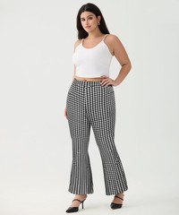 Plus Size Wide Leg Pant Bell Bottom Full Length Black & White Houndstooth Ela…