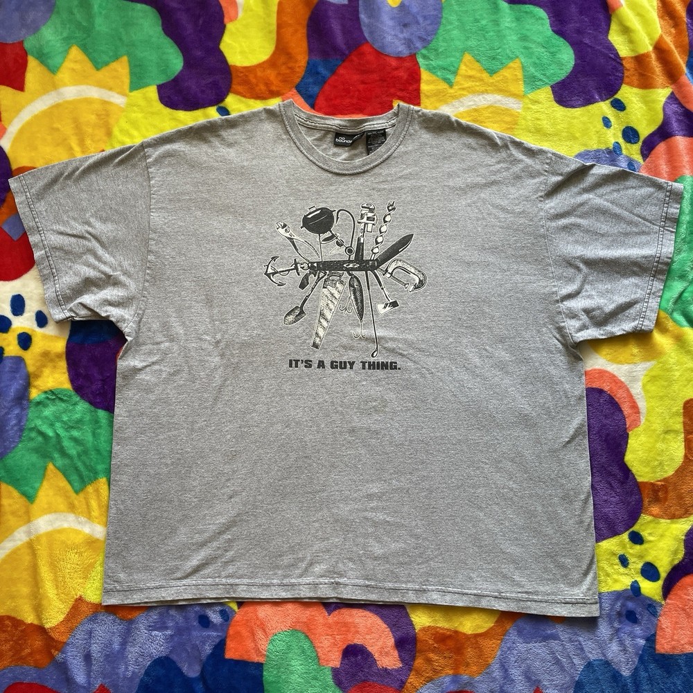 Vintage 90s Dad T-Shirt Mens XXL Knife Art Tools Grilling “It’s A Guy Thing” Y2K