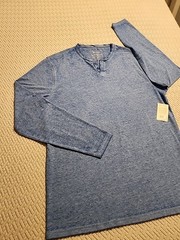 Lucky Brand Venice Burnout Mens M Long Sleeve Henley Shirt Blue NWT