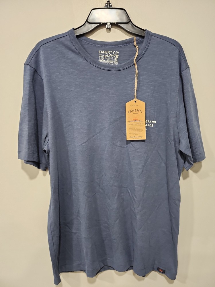 Faherty NWT Shirt Mens M Blue Short Sleeve Sunwashed Tee 100% Organic Cotton NEW