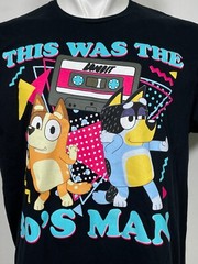 Bluey This Was The 80’s Man Bandit & Chilli Black T-Shirt Men’s LARGE