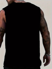 Fashion Men Flag Vest Stretch Fabric Sleeveless Fitness Basketball Wear Black