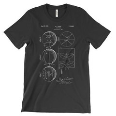 Basketball Patent T-Shirt.100% Cotton Comfy Tee on Black White or Gray. NEW