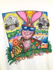 Vtg Fabric Art White Single Stitch Tropical Energizer Bunny Rebecca Lee Baldwin