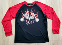 Solar Gear Long Sleeve Twin Cycles Graphic Tee Mens Size XL Black w/ Red Sleeves