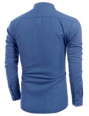 Men’s Cotton Hemp Long Sleeve Casual Beach Henley Shirt(DENIMN BLUE,L)