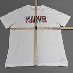 Marvel Old Navy Shirt Mens Large White Logo Graphic Tee Sea Salt Tagless Comic L
