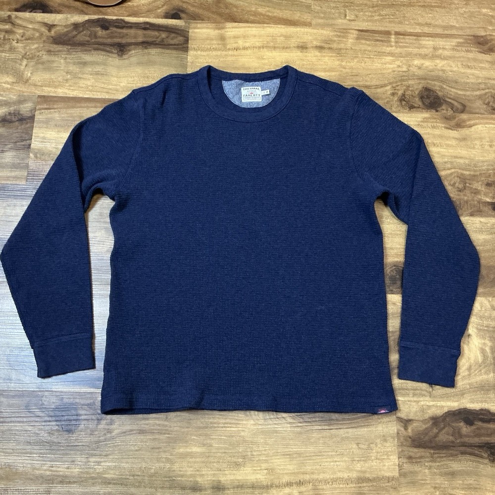 Faherty Cloud Waffle Crew Mens LARGE Organic Cotton Long Sleeve Thermal Pullover