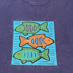Jerzees T-Shirt Size XXL 48-50 Large Fish Art Made in USA 100% Combed Cotton