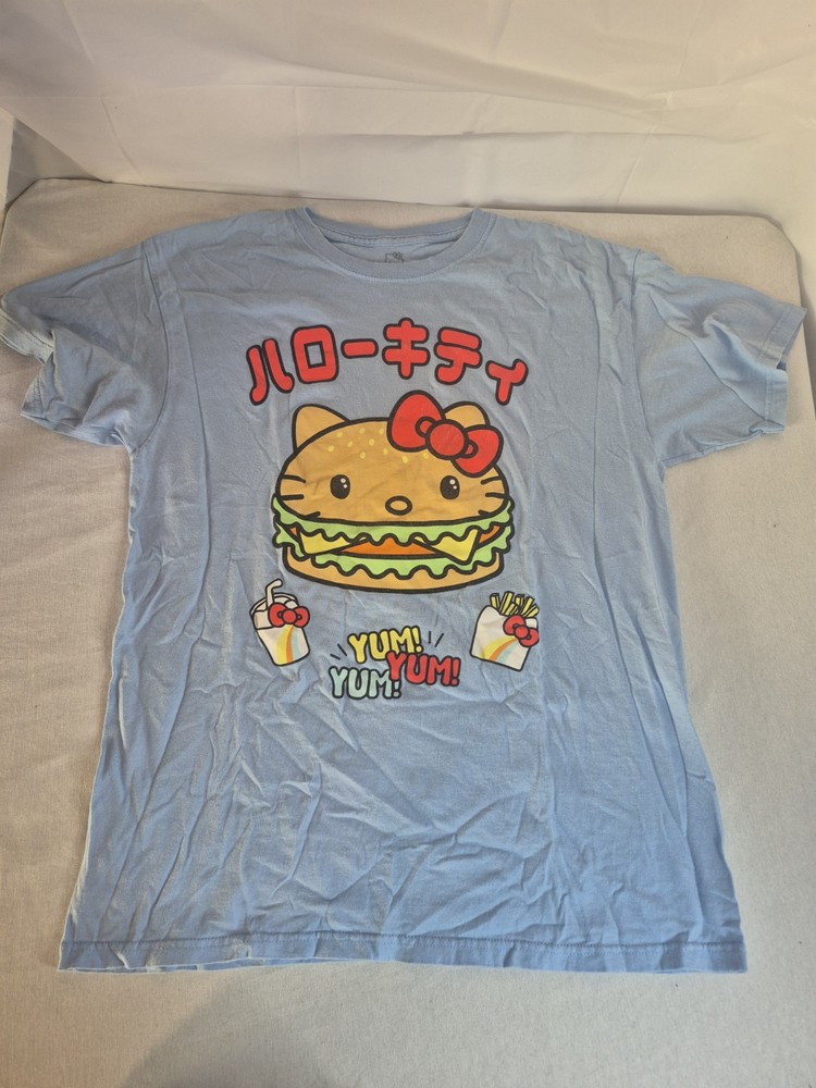 Hello Kitty Sanrio Unisex Large Blue Hamburger T Shirt Kawaii Food