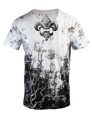 Fleur de Lis Tree Branches Metallic Silver V-Neck T-Shirt White, Large