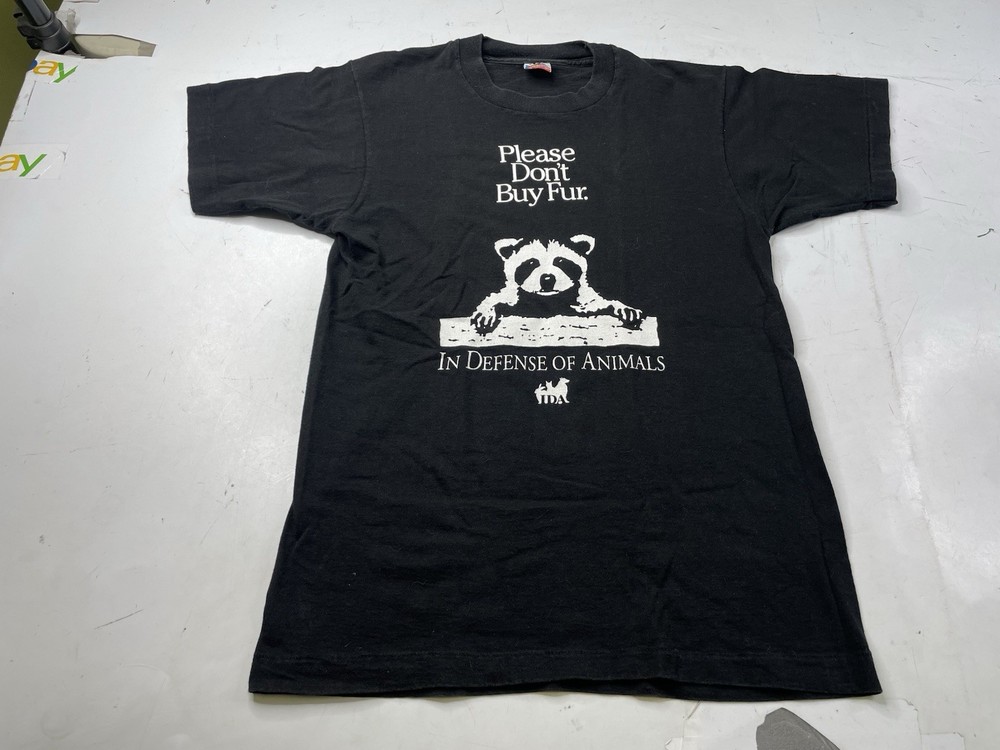 IDA In Defense of Animals No Fur T Shirt Medium Vintage Single Stitch Raccoon