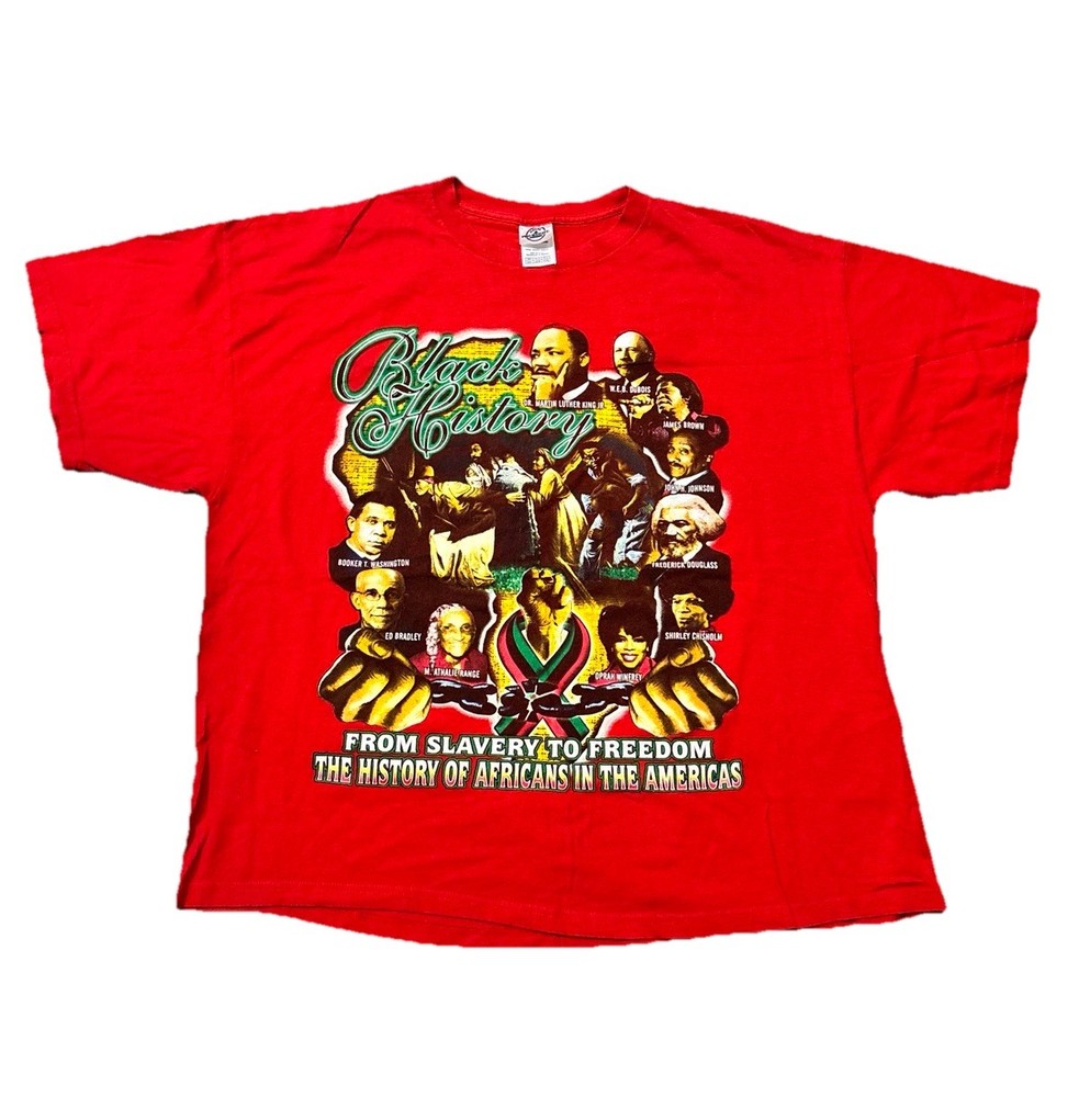 Vintage Black History Month Graphic T-Shirt Red 2XL Delta Pro Weight MLK Malcolm