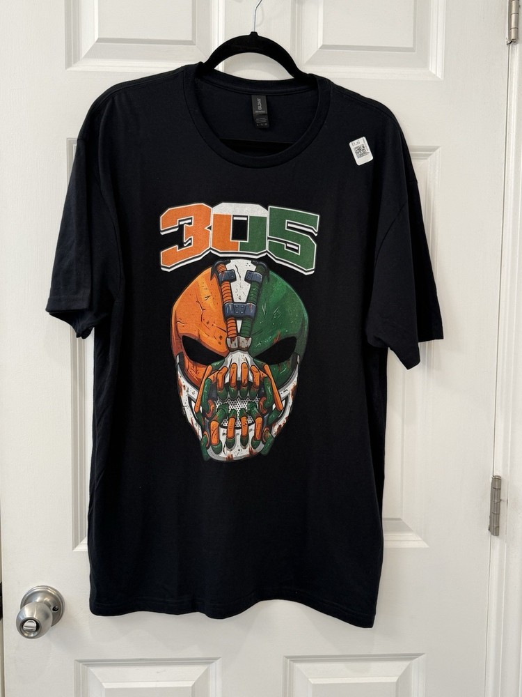 Miami 305 Mask Gritty Orange & Green South Florida T-Shirt Black XL