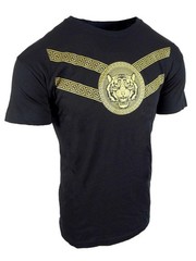 Mens T- Shirt Blue Black or Olive New Gold Luxury Stripe Prints Slim Fit